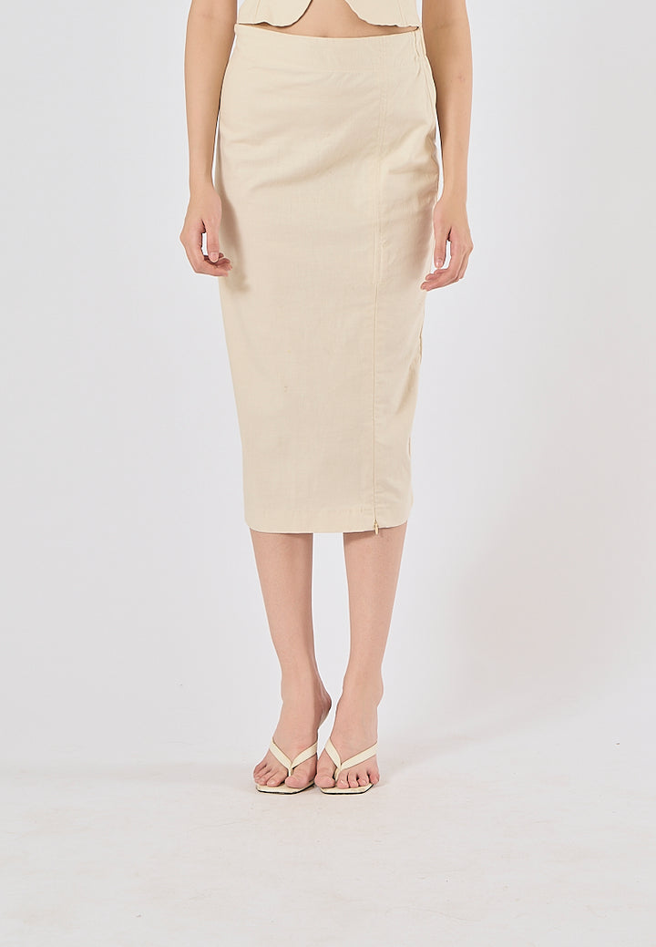 Cerviel Beige Zipper Fly WIth Side Slit Midi Pencil Skirt