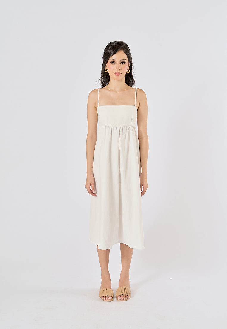 Damiana White Square Neck Smocked Back Midi Dress