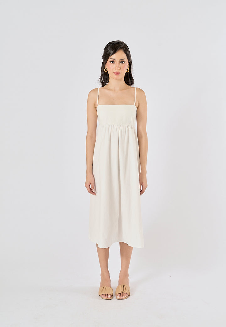 Damiana White Square Neck Smocked Back Midi Dress