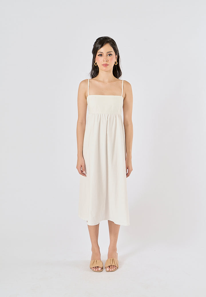 Damiana White Square Neck Smocked Back Midi Dress