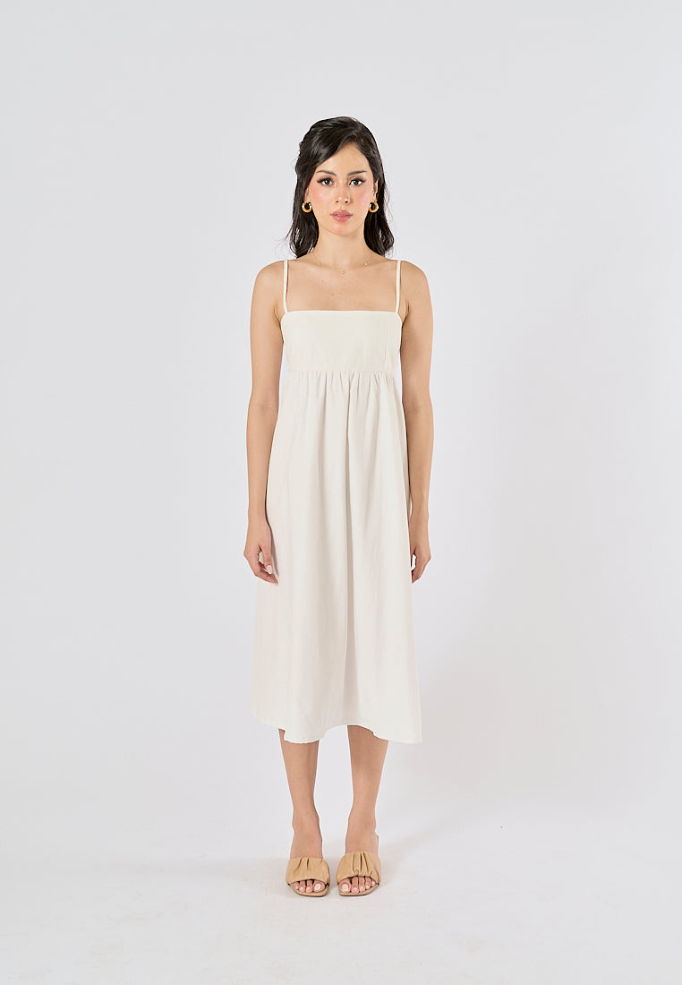 Damiana White Square Neck Smocked Back Midi Dress