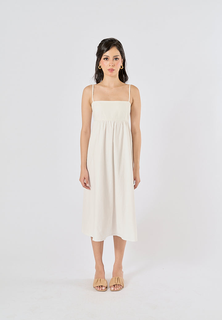 Damiana White Square Neck Smocked Back Midi Dress