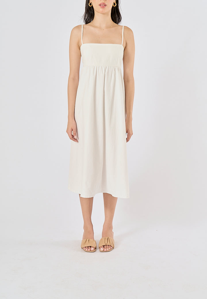 Damiana White Square Neck Smocked Back Midi Dress