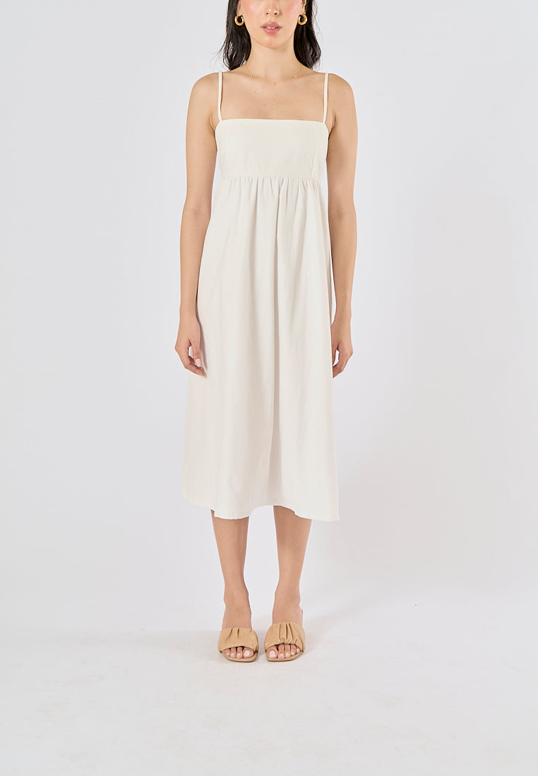 Damiana White Square Neck Smocked Back Midi Dress