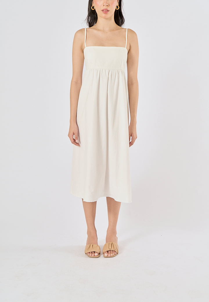 Damiana White Square Neck Smocked Back Midi Dress