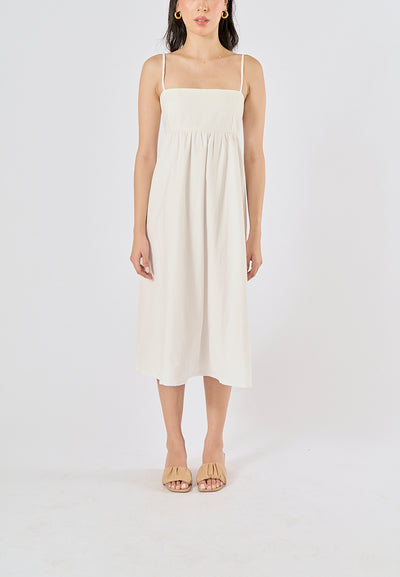 Damiana White Square Neck Smocked Back Midi Dress