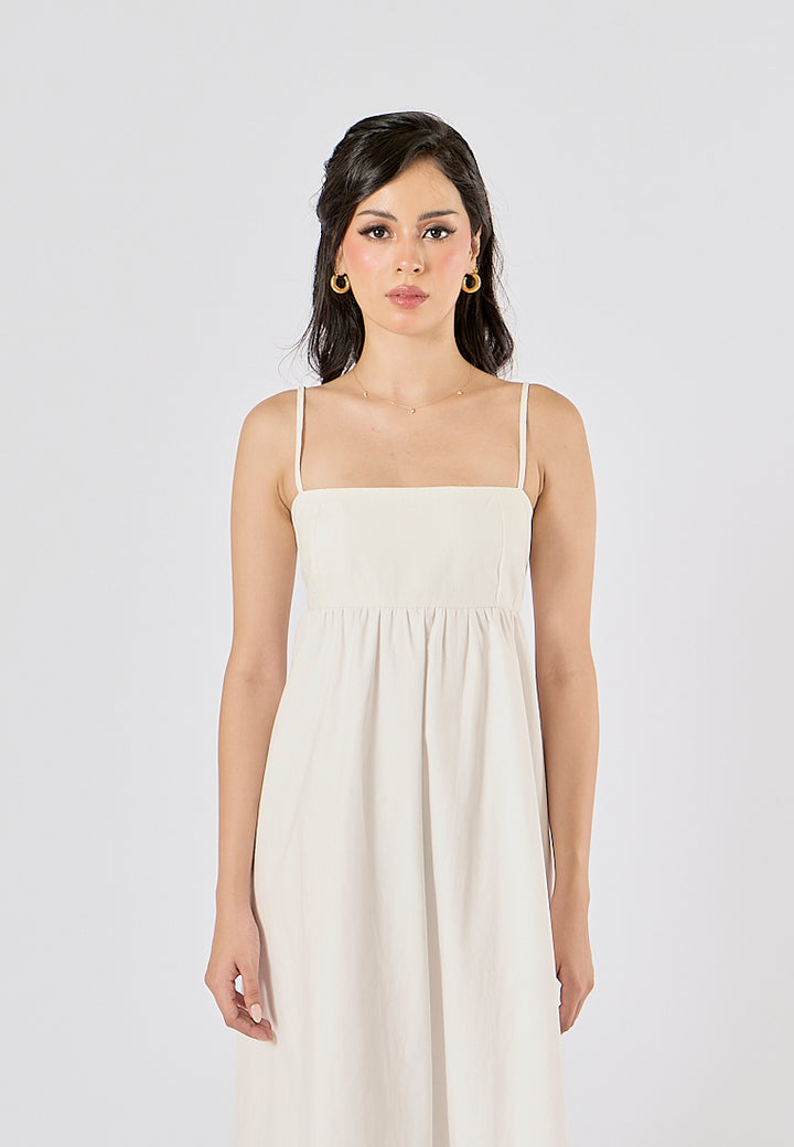 Damiana White Square Neck Smocked Back Midi Dress