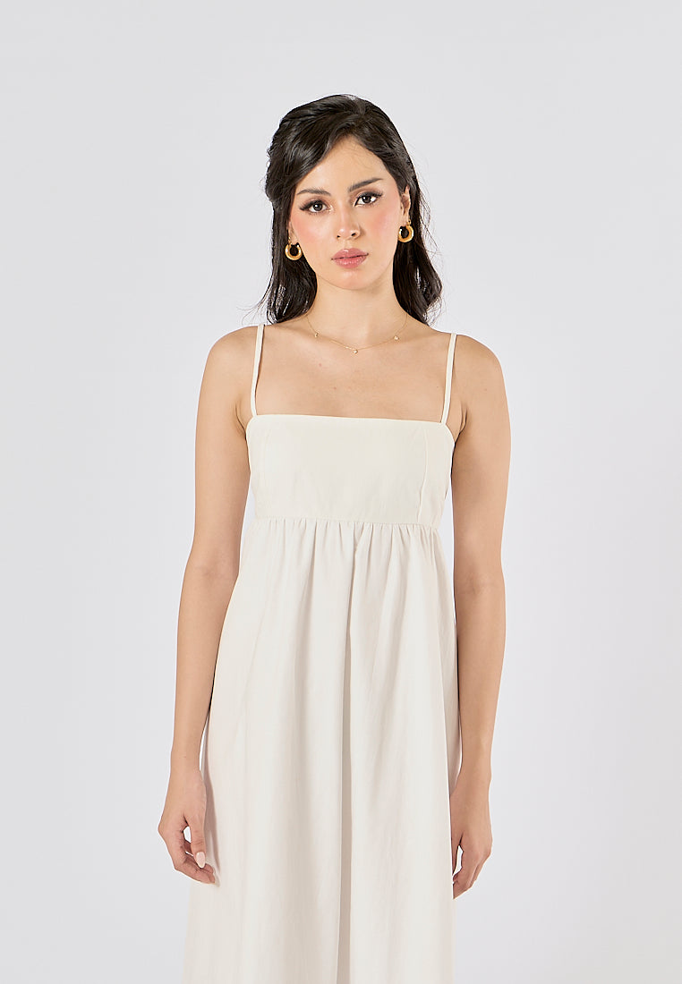 Damiana White Square Neck Smocked Back Midi Dress