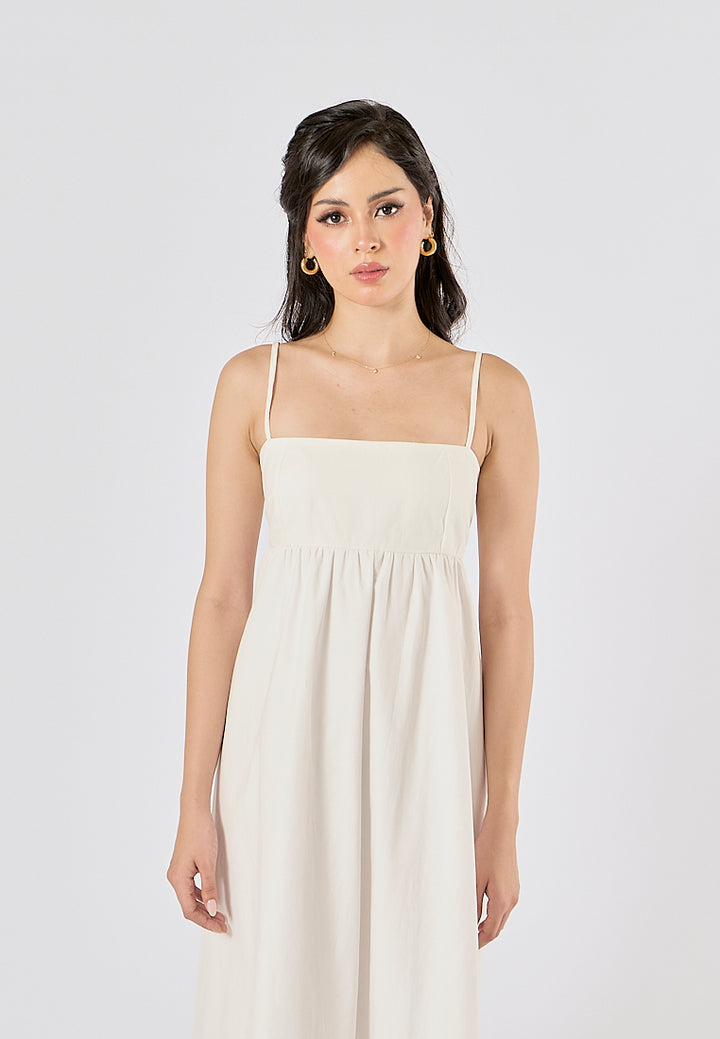 Damiana White Square Neck Smocked Back Midi Dress