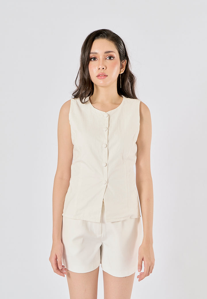 Halina In Oat  Single Breasted Button Closure Waistcoat Vest