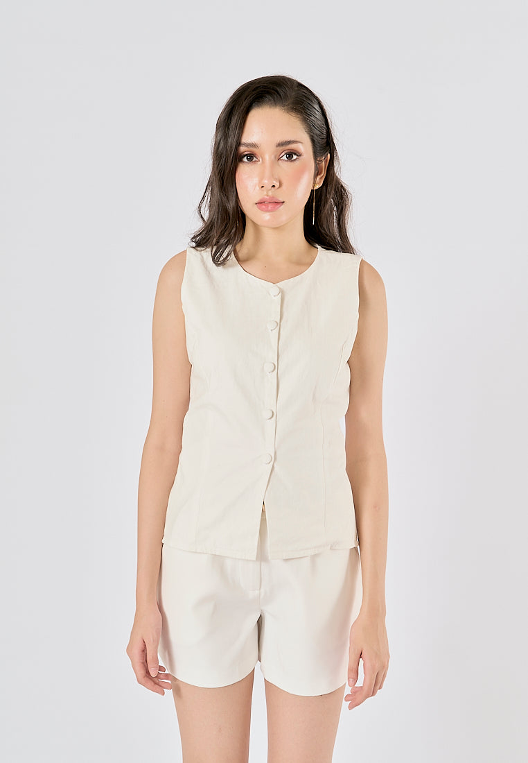 Halina In Oat  Single Breasted Button Closure Waistcoat Vest