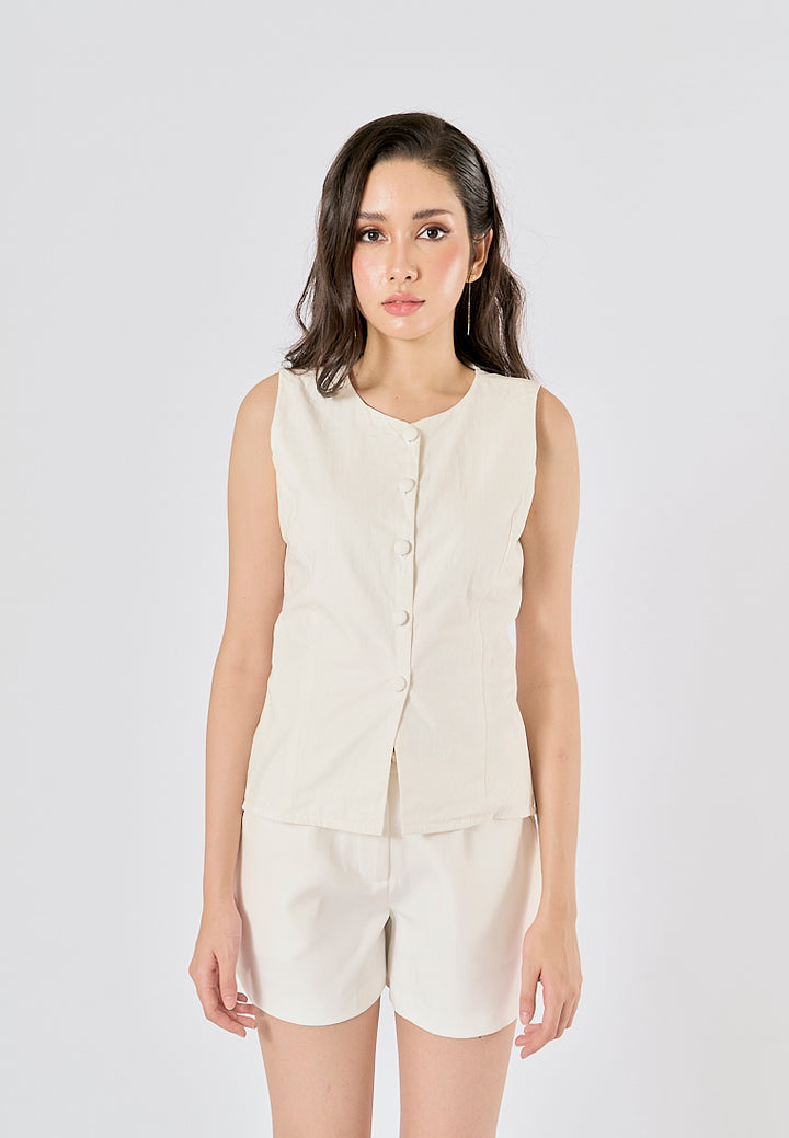Halina In Oat  Single Breasted Button Closure Waistcoat Vest