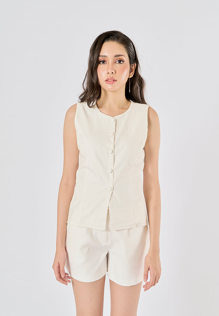Viserra White Zipper Fly Sashes Shorts