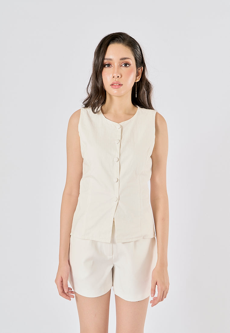 Halina In Oat  Single Breasted Button Closure Waistcoat Vest