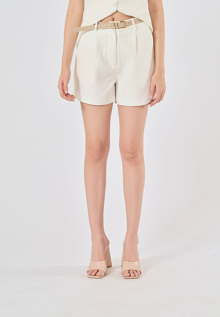 Viserra White Zipper Fly Sashes Shorts