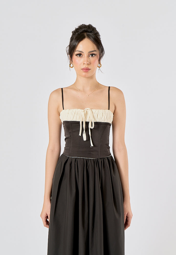 Ferris Black White Patchwork Design Front Lace up Crop Tank Top