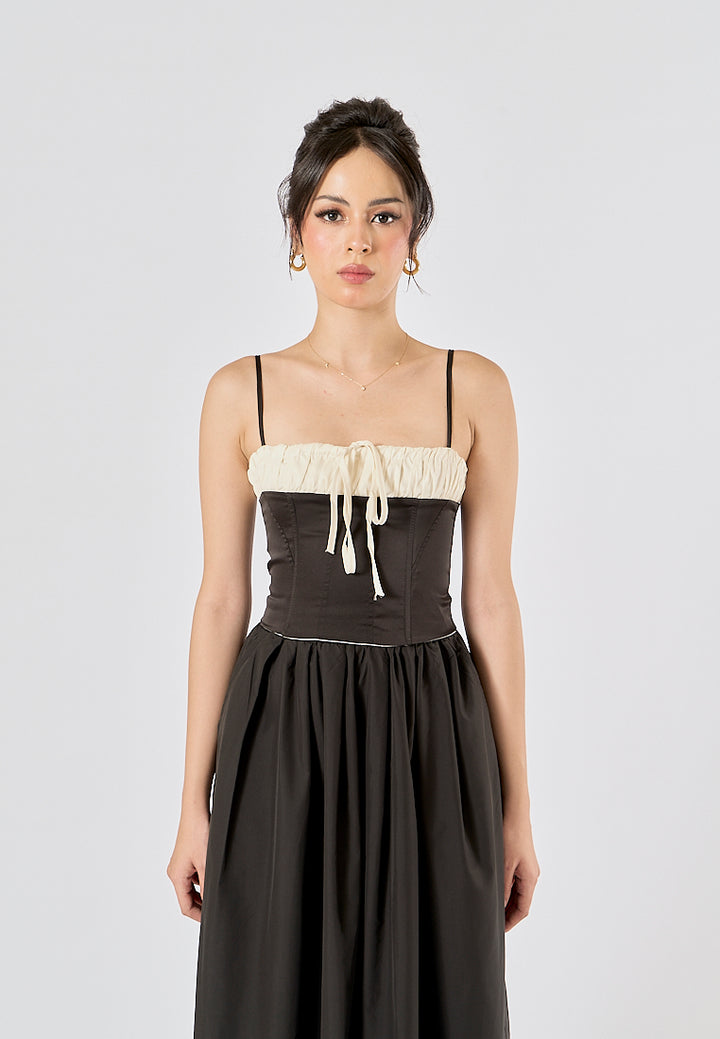 Ferris Black White Patchwork Design Front Lace up Crop Tank Top