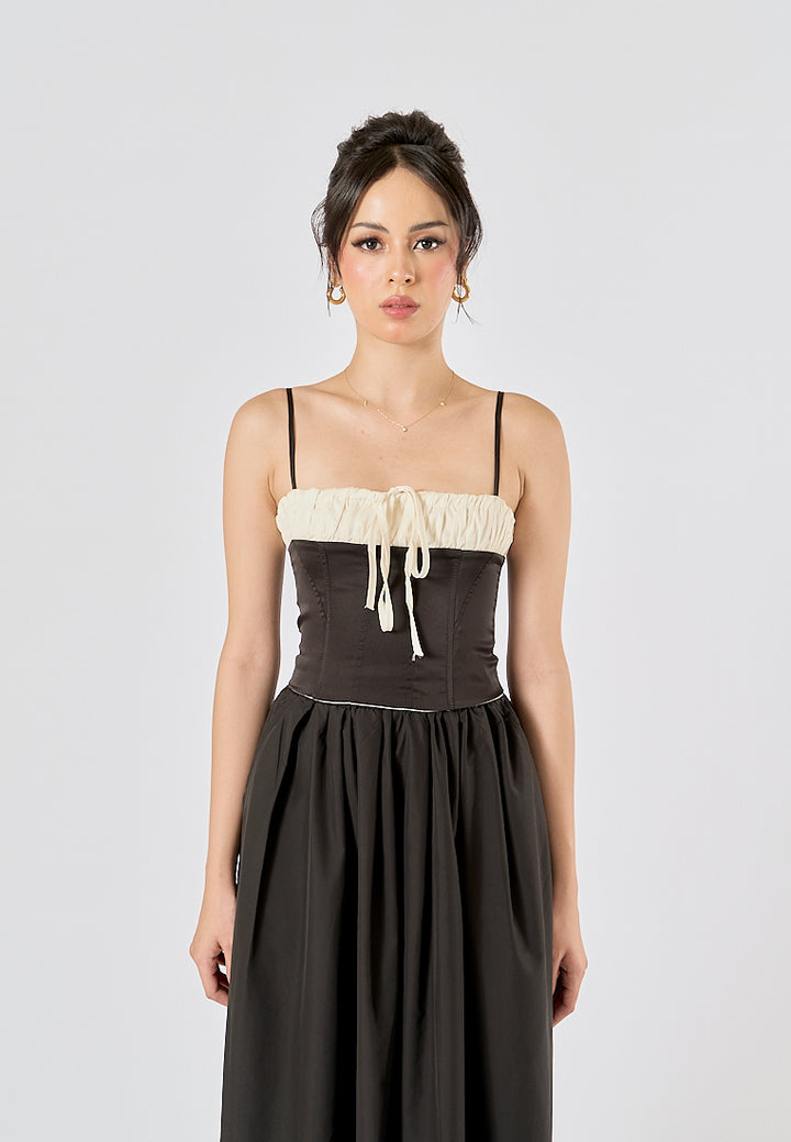 Ferris Black White Patchwork Design Front Lace up Crop Tank Top