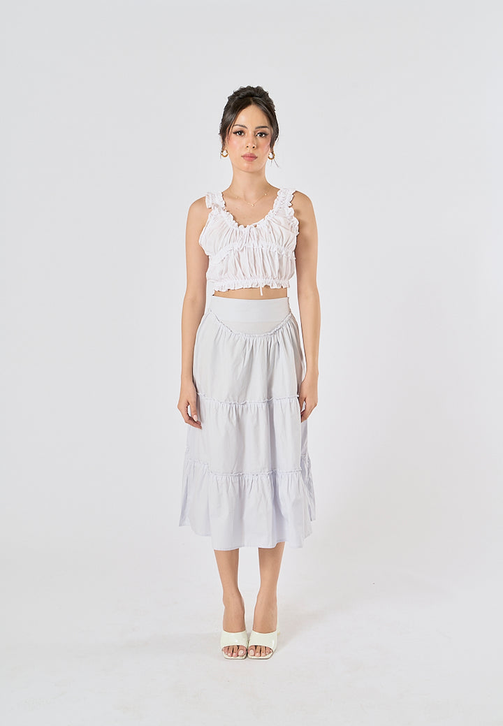 Aeris Light Blue Zipper Fly Patchwork Design Long Skirt