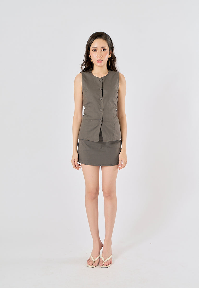 Vanaia Black Charcoal Elastic Back Waist Side Zipper Mini Skirt