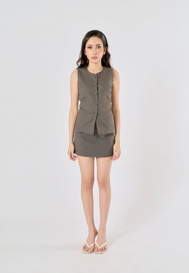 Vanaia Black Charcoal Elastic Back Waist Side Zipper Mini Skirt