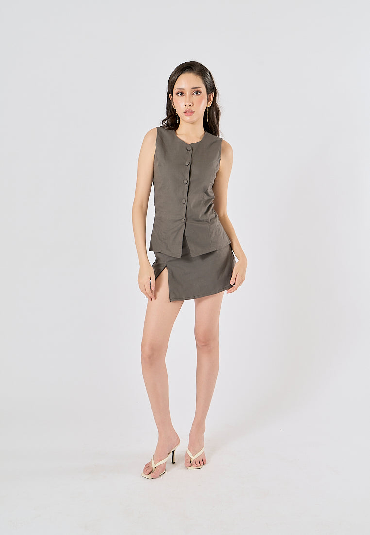 Vanaia Black Charcoal Elastic Back Waist Side Zipper Mini Skirt