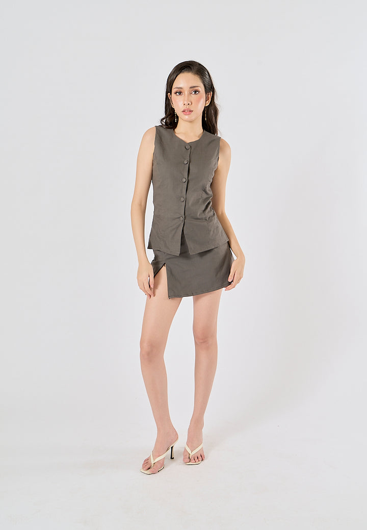 Vanaia Black Charcoal Elastic Back Waist Side Zipper Mini Skirt