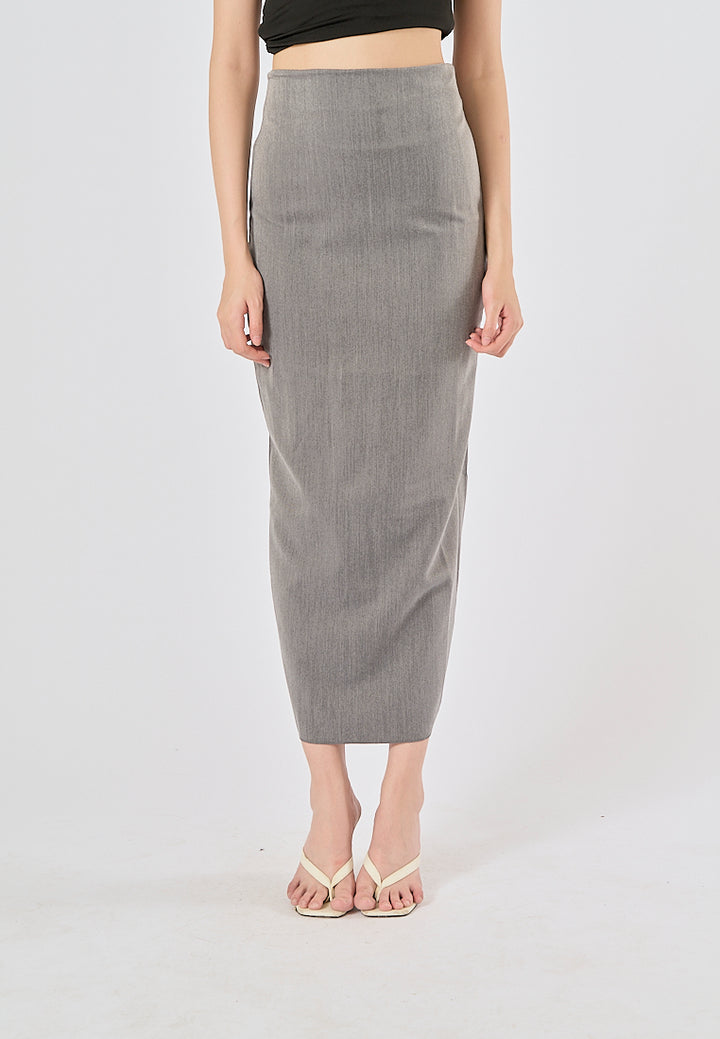 Anette Gray Back Slit Zipper Fly Casual Long Pencil Skirt