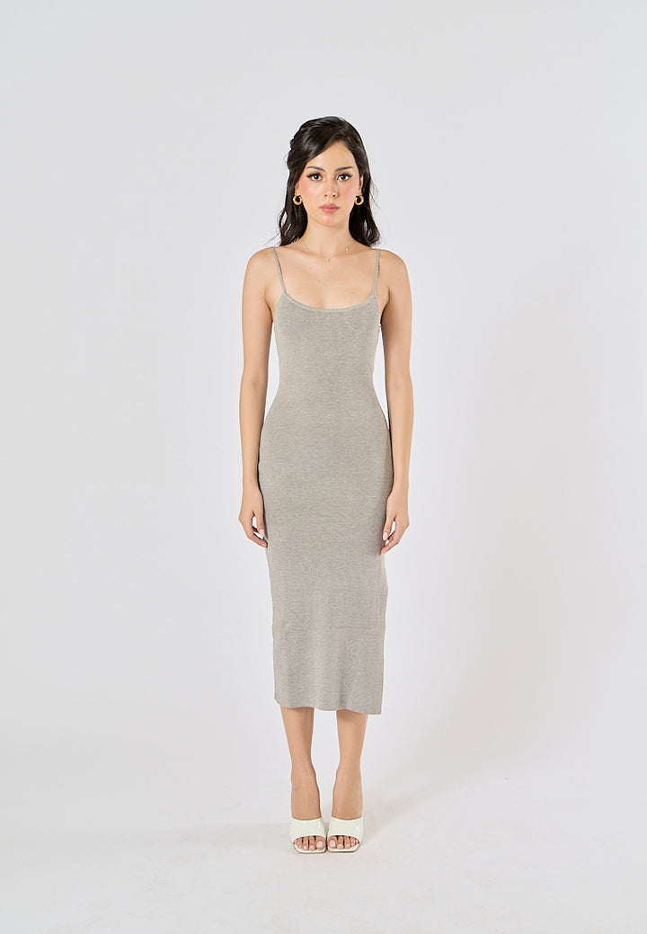 Oretha Gray Thin Strap Knit Long Dress