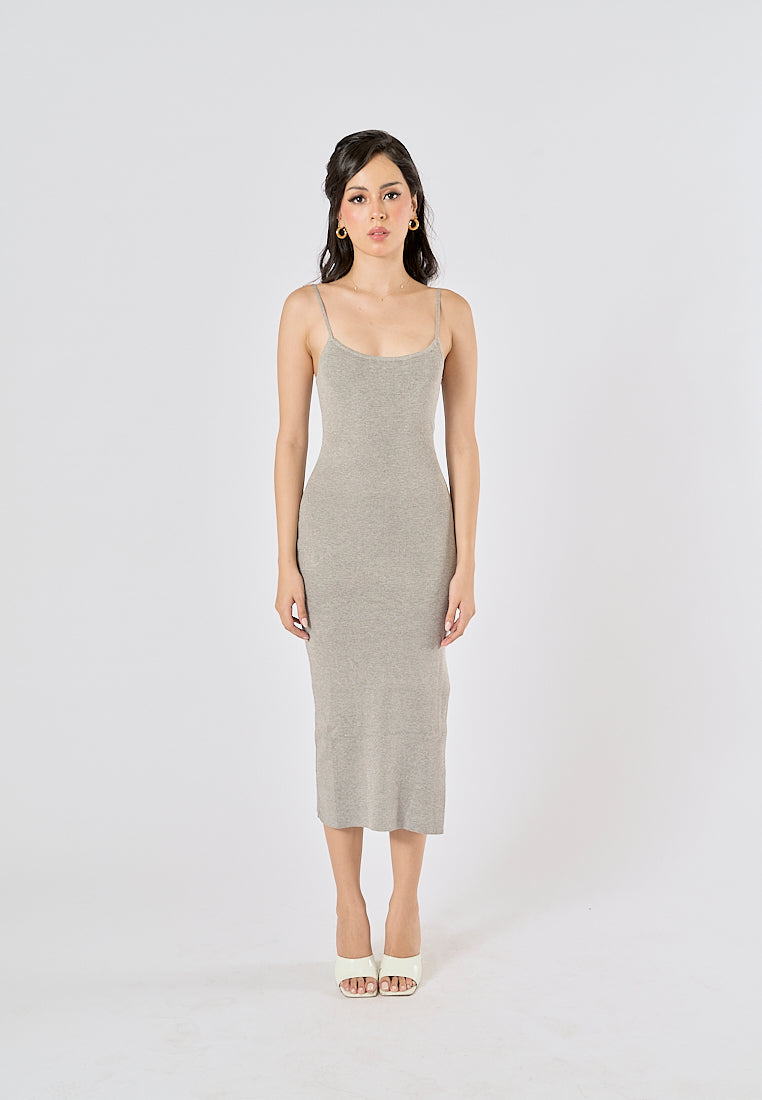 Oretha Gray Thin Strap Knit Long Dress