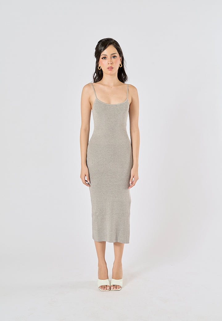 Oretha Gray Thin Strap Knit Long Dress