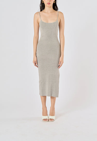 Oretha Gray Thin Strap Knit Long Dress
