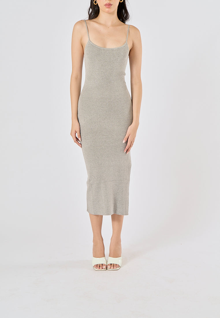 Oretha Gray Thin Strap Knit Long Dress