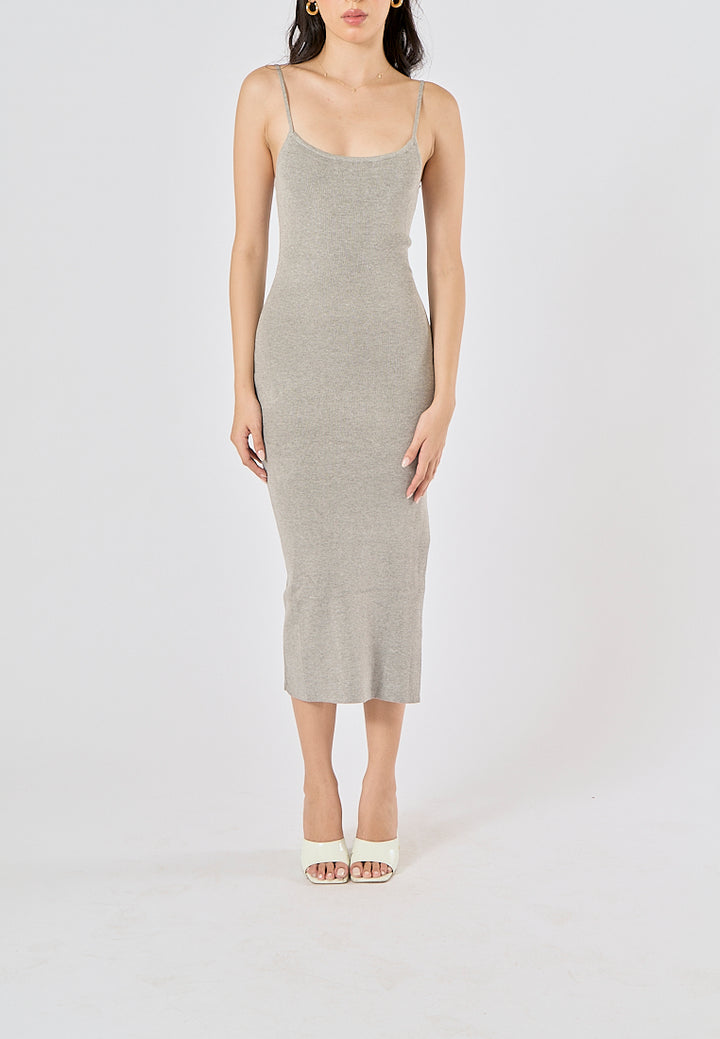 Oretha Gray Thin Strap Knit Long Dress