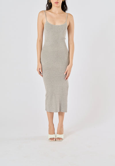 Oretha Gray Thin Strap Knit Long Dress