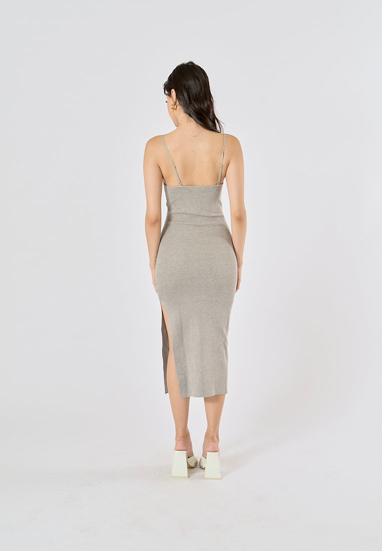 Oretha Gray Thin Strap Knit Long Dress