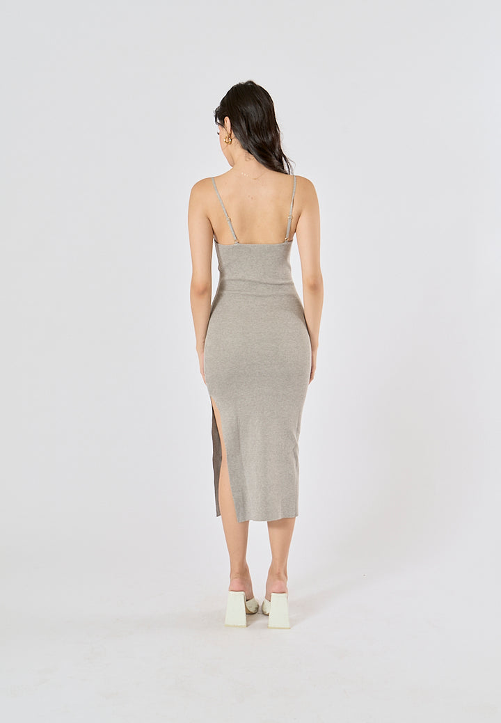Oretha Gray Thin Strap Knit Long Dress