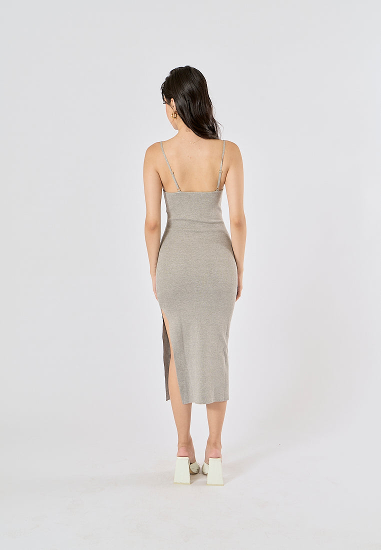 Oretha Gray Thin Strap Knit Long Dress