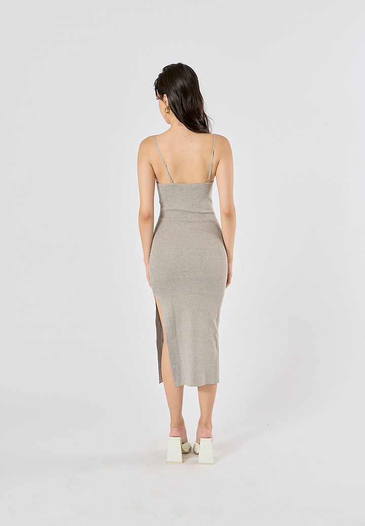 Oretha Gray Thin Strap Knit Long Dress