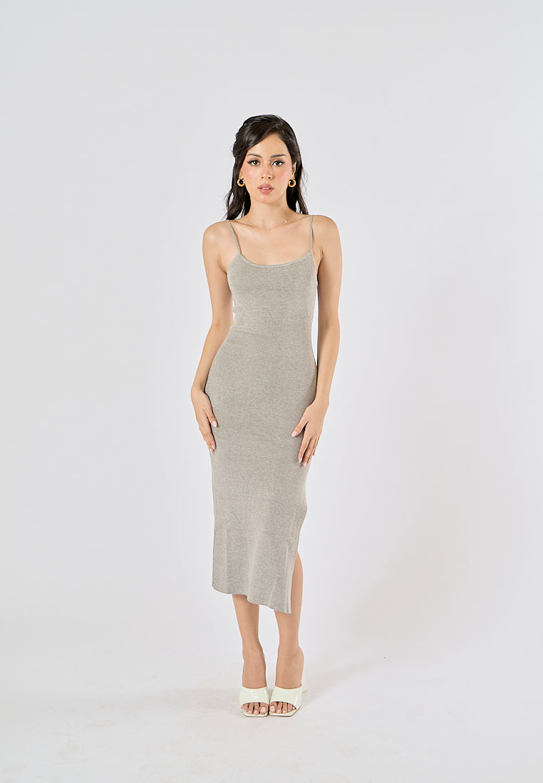 Oretha Gray Thin Strap Knit Long Dress