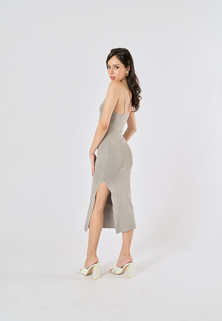 Oretha Gray Thin Strap Knit Long Dress