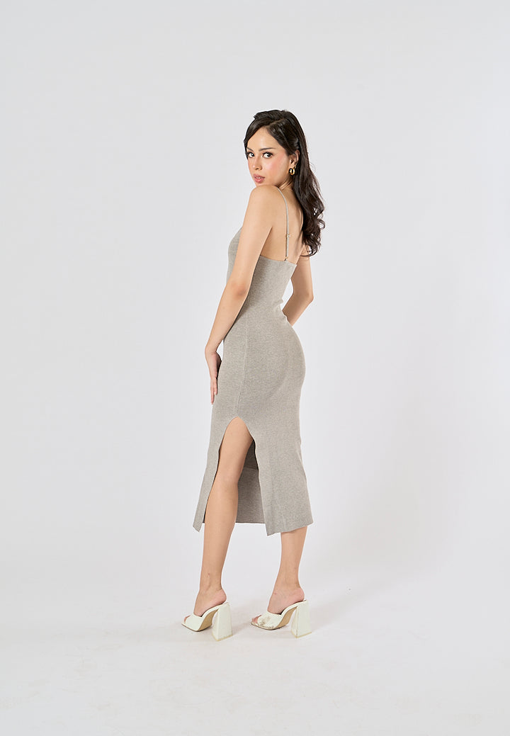 Oretha Gray Thin Strap Knit Long Dress