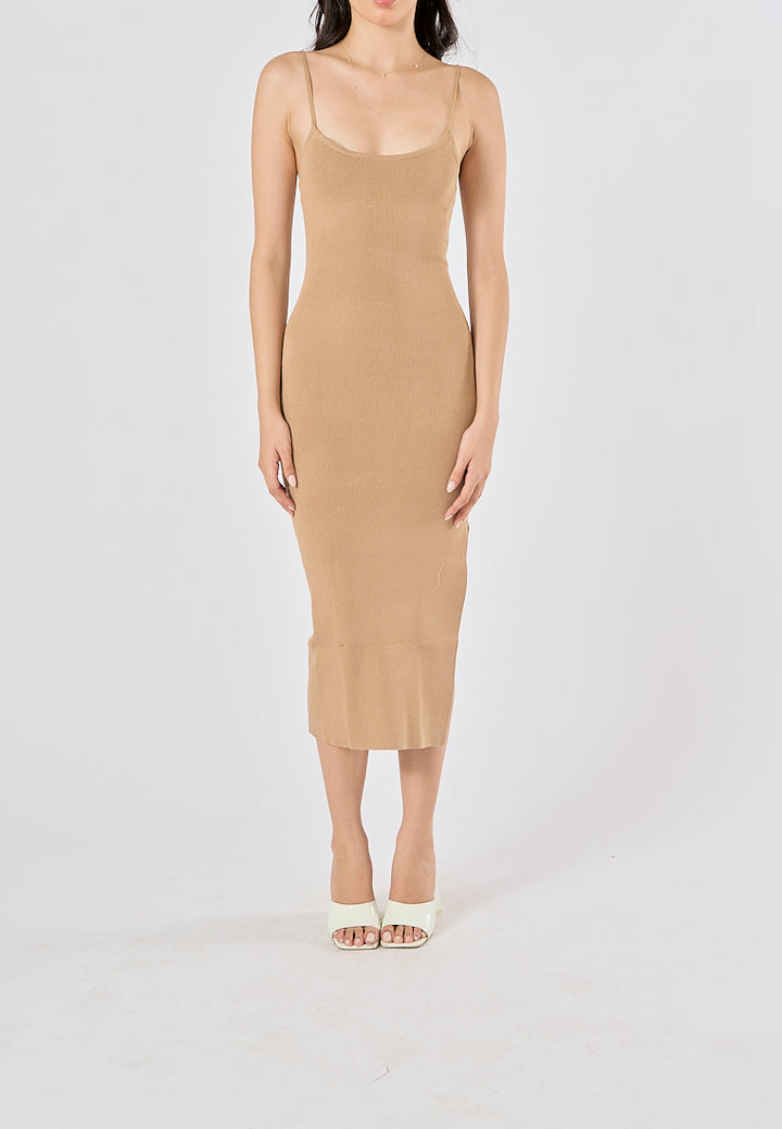 Oretha Khaki Thin Strap Knit Long Dress