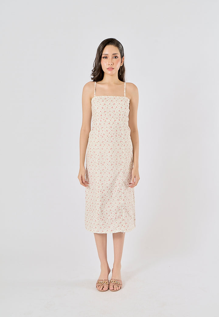 Fava White Swiss Dot Square Neck Thin Strap Midi Dress