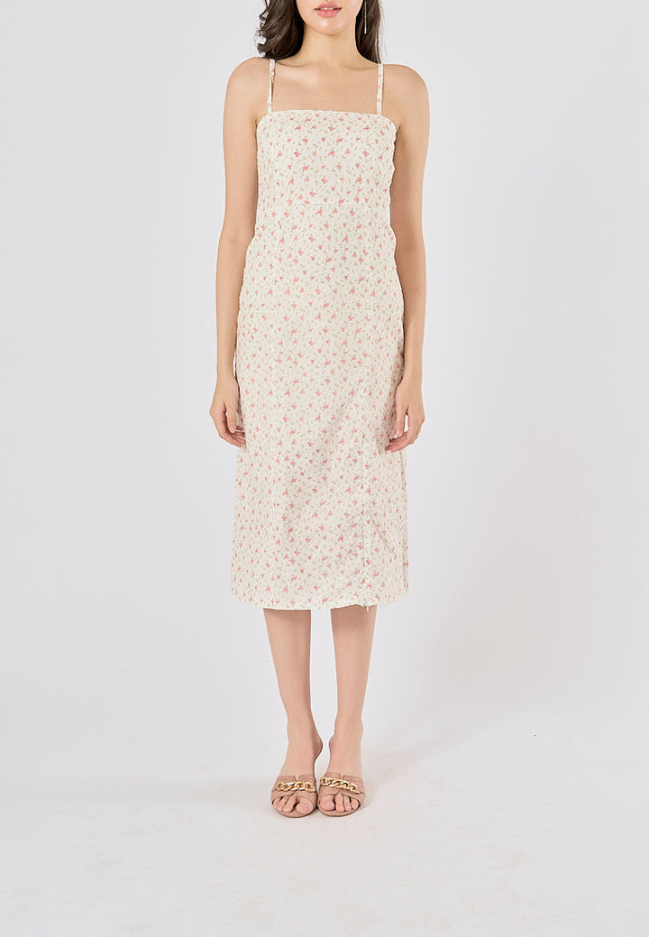 Fava White Swiss Dot Square Neck Thin Strap Midi Dress
