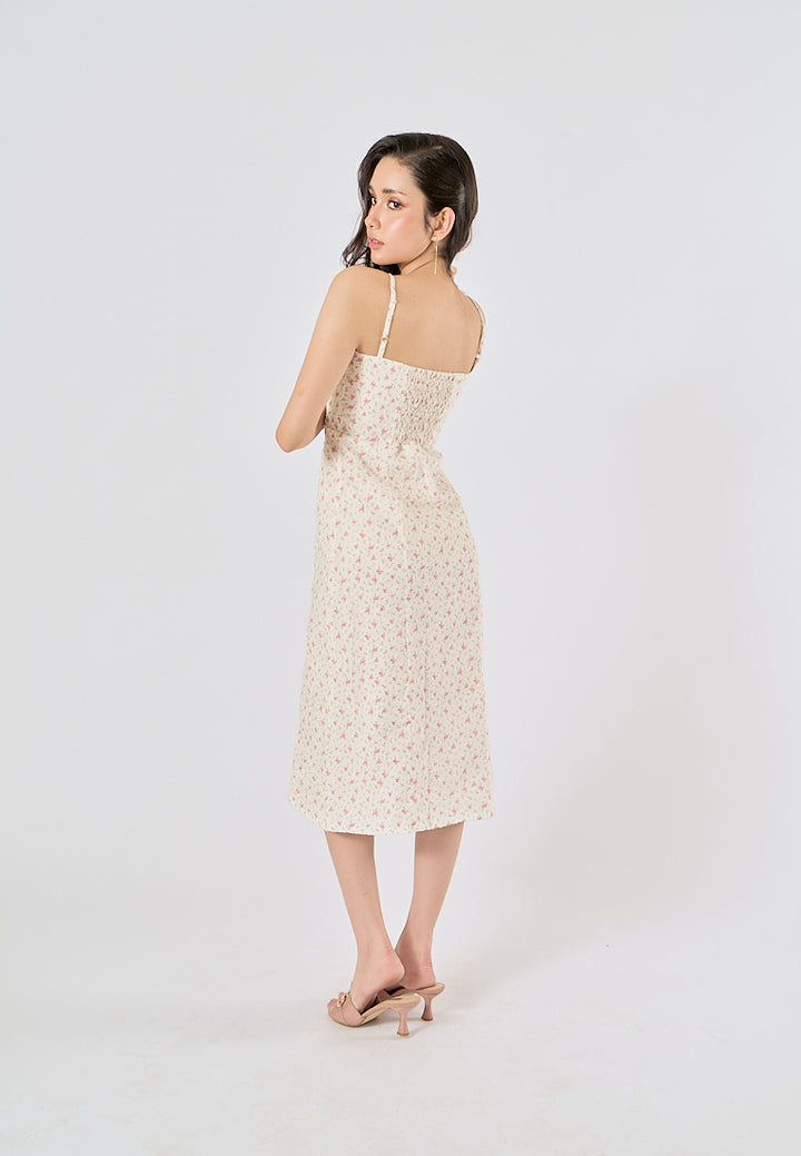 Fava White Swiss Dot Square Neck Thin Strap Midi Dress