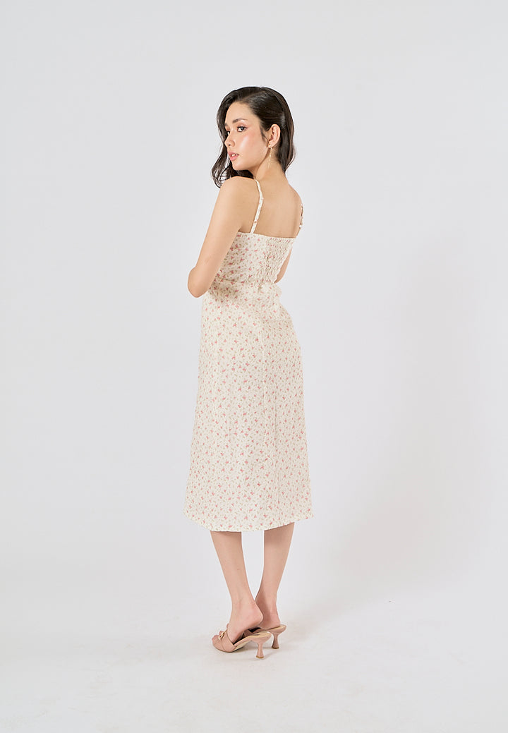 Fava White Swiss Dot Square Neck Thin Strap Midi Dress