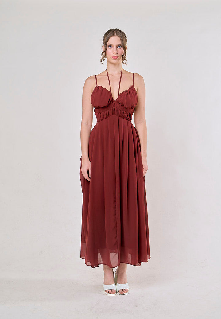 Horus Red Hollow Out Lace Slim Casual Midi Dress