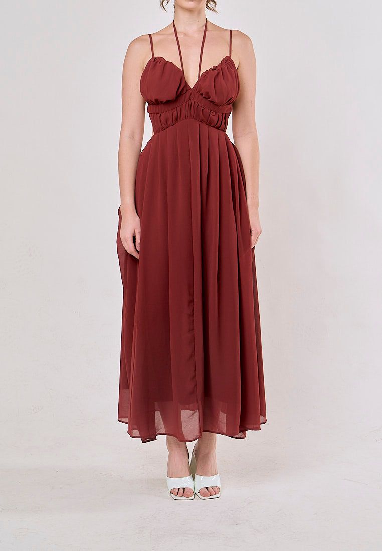 Horus Red Hollow Out Lace Slim Casual Midi Dress