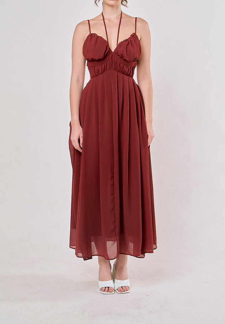 Horus Red Hollow Out Lace Slim Casual Midi Dress